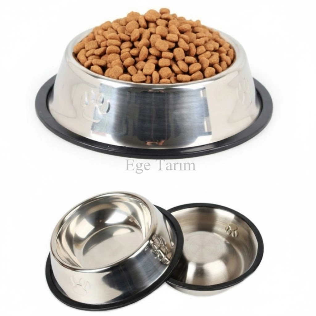 Paslanmaz Çelik Metal Mama Kabı (Kaymaz Kauçuk Tabanlı) - 15 Cm