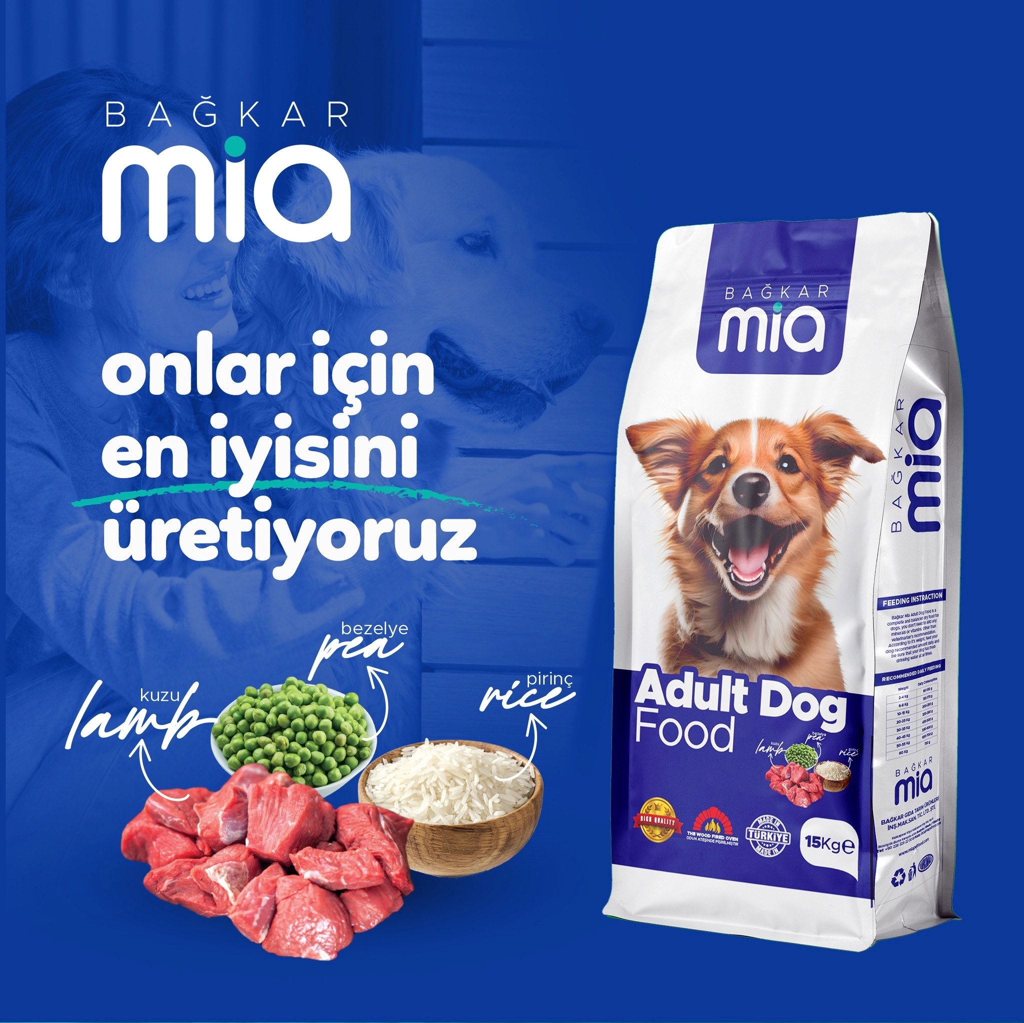 Bağkar Mia Yetişkin Köpek Maması (Kuzulu & Pirinçli) - 15 Kg - Odun Ateşinde Pişirilmiş
