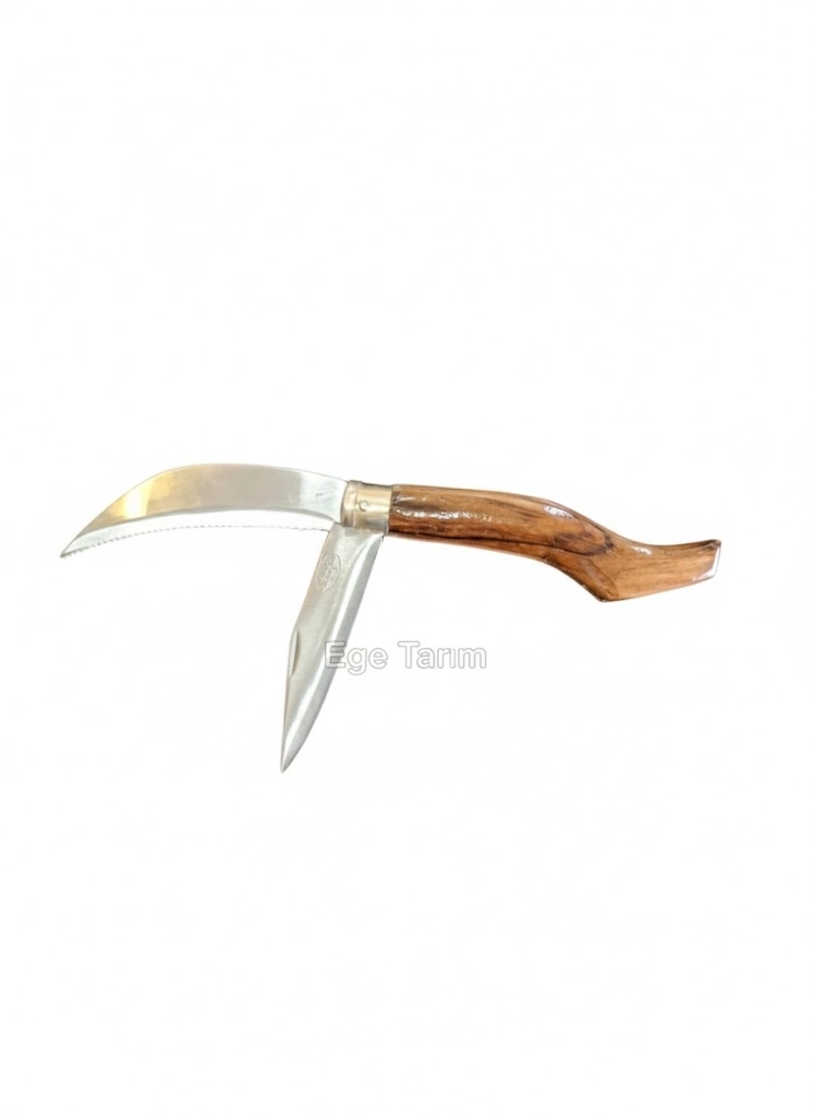 Bursa Akçora El Yapımı Çiftli Budama Çakısı - Testereli ve Düz Ağızlı (24 cm)