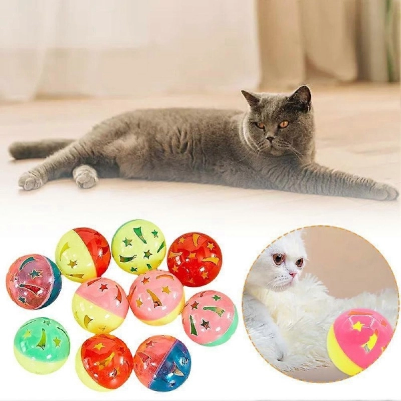 Çıngıraklı ve Yıldız Desenli Kedi Oyun Topu (Sesli & Yuvarlanan Oyuncak)