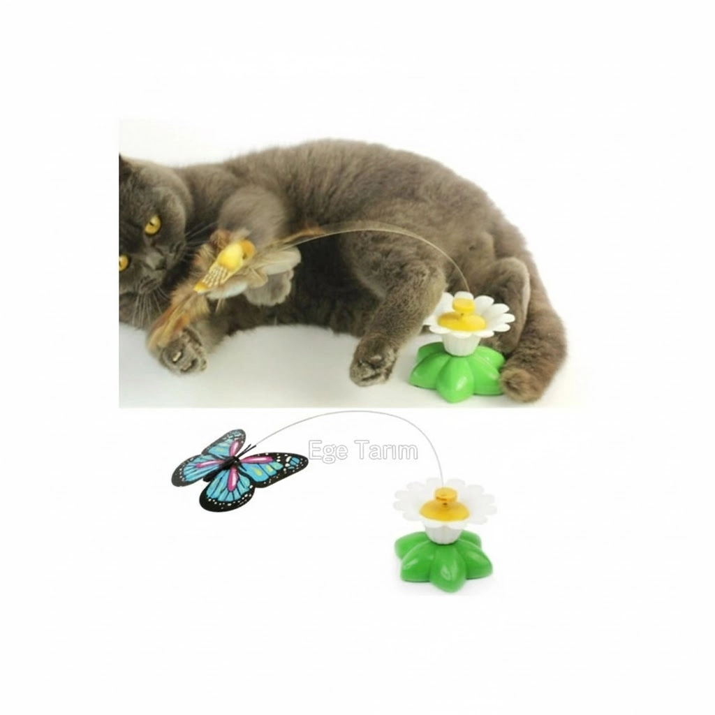 Hareketli Pilli Kelebek Kedi Oyuncağı (Dönen Telli & Pilli)