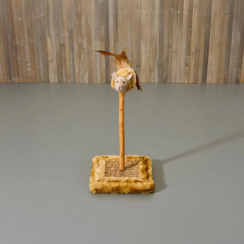 Sesli Oyuncaklı Mini Kedi Tırmalama Tahtası (Tüylü Fareli & 26 cm)
