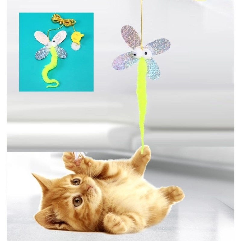 Tavana Asılan Yapışkanlı Kedi Oyun Oltası (Zilli Kelebek & Elastik İpli)