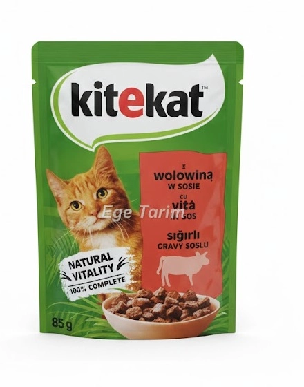 Kitekat Natural Vitality Yetişkin Kedi Maması (Sığır Etli & Soslu) - 85 Gr Pouch