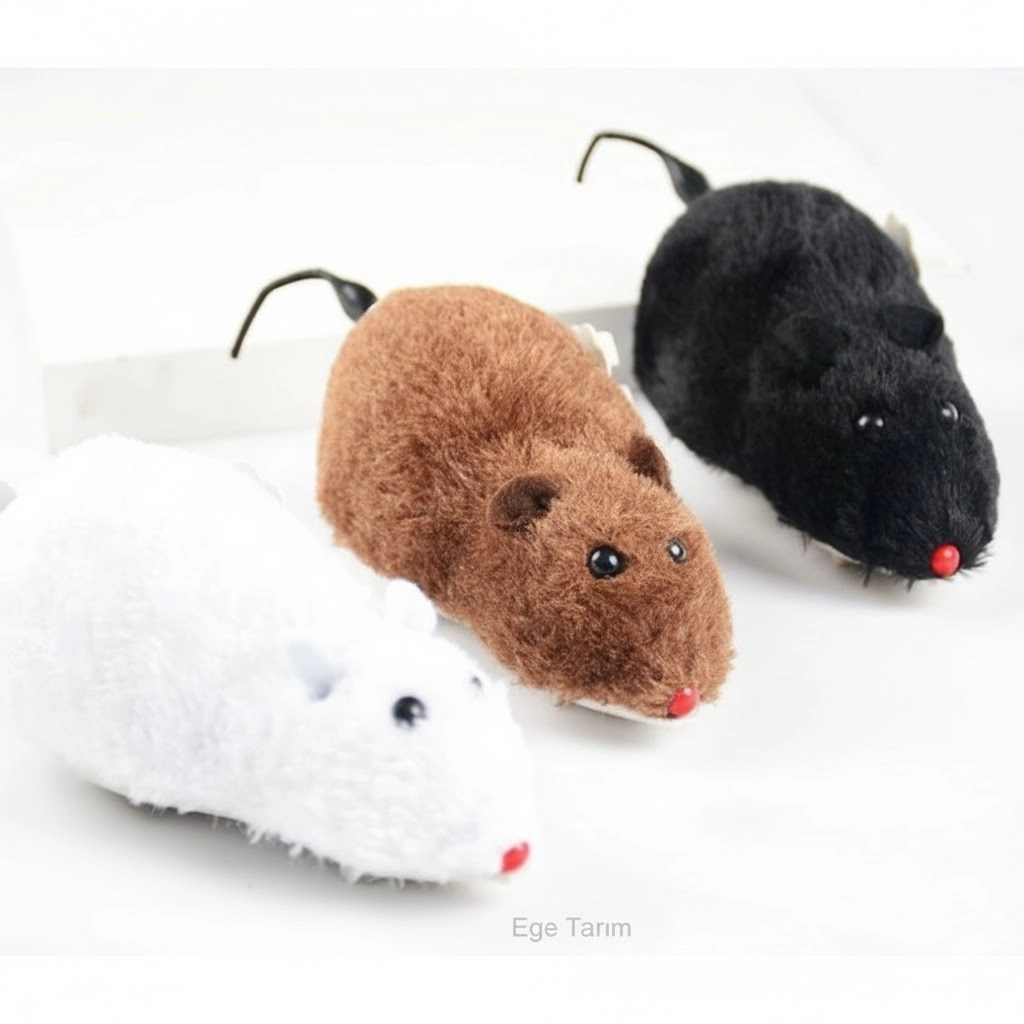 Kurmalı Fare Kedi Eğitim Oyuncağı (Hareketli & 12 cm)