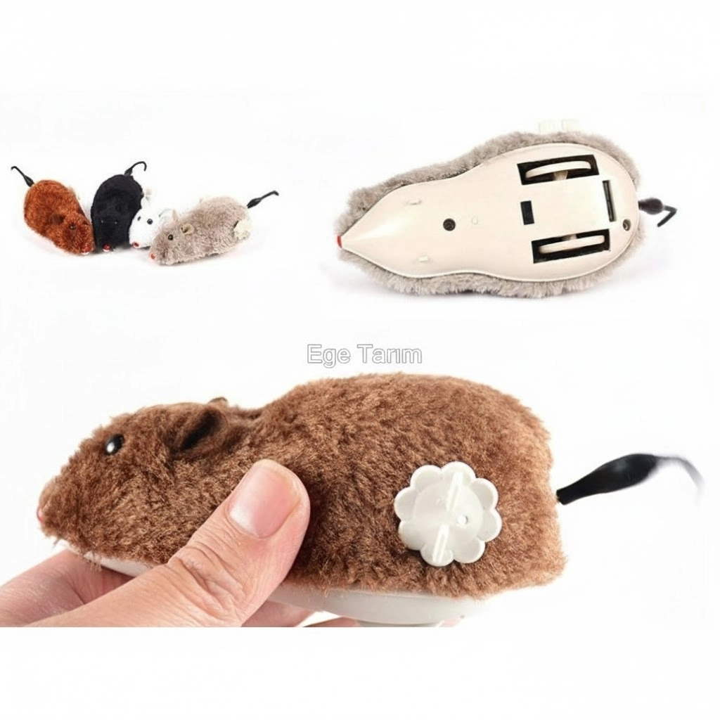 Kurmalı Fare Kedi Eğitim Oyuncağı (Hareketli & 12 cm)