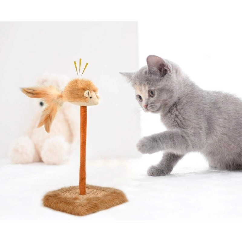 Sesli Oyuncaklı Mini Kedi Tırmalama Tahtası (Tüylü Fareli & 26 cm)