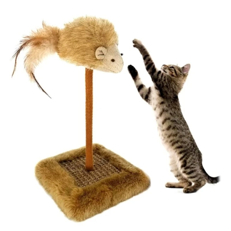 Sesli Oyuncaklı Mini Kedi Tırmalama Tahtası (Tüylü Fareli & 26 cm)