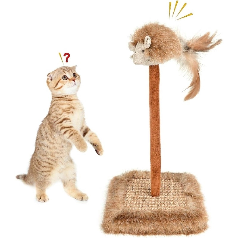 Sesli Oyuncaklı Mini Kedi Tırmalama Tahtası (Tüylü Fareli & 26 cm)