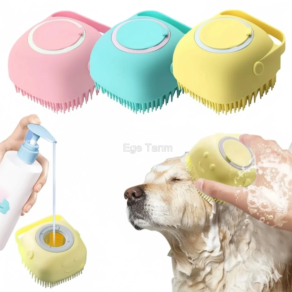 Şampuan Hazneli Kedi Köpek Yıkama Fırçası (80ml Hazneli & Silikon)