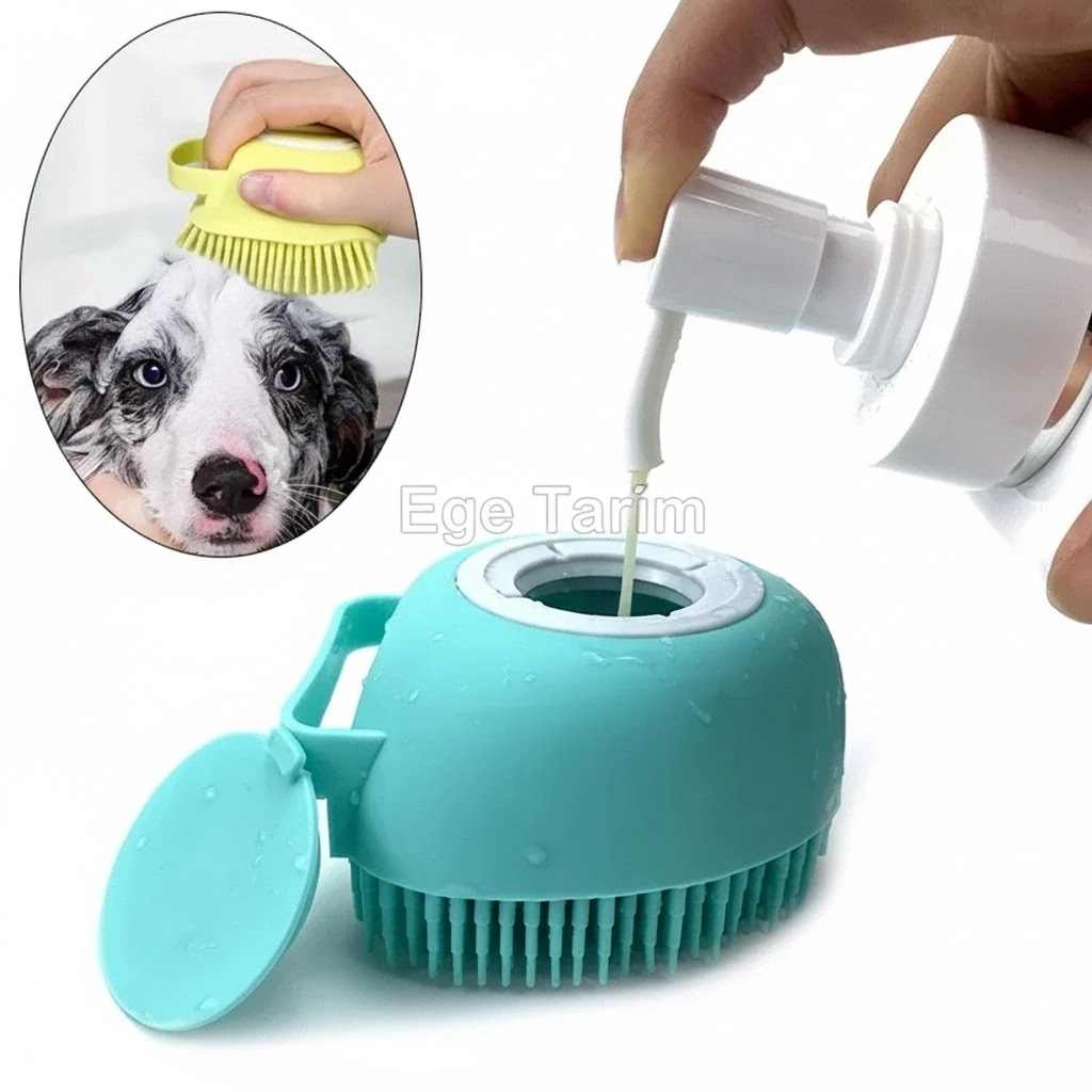 Şampuan Hazneli Kedi Köpek Yıkama Fırçası (80ml Hazneli & Silikon)
