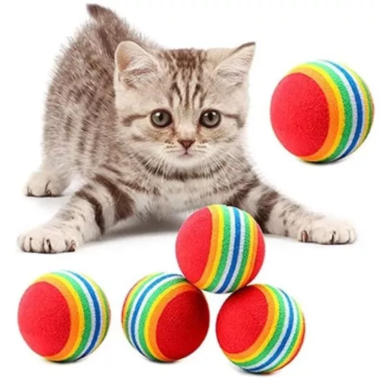 Gökkuşağı Kedi Köpek Oyun Topu Yumuşak 4.2cm