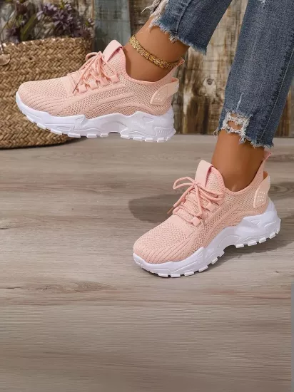 Bağcıklı Rahat Günlük Kullanım İçin Spor Tarz Pembe  Kadın Ayakkabı