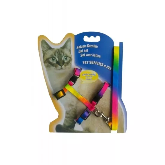 Multicolor Gökkuşağı Desenli Kedi Göğüs Tasması