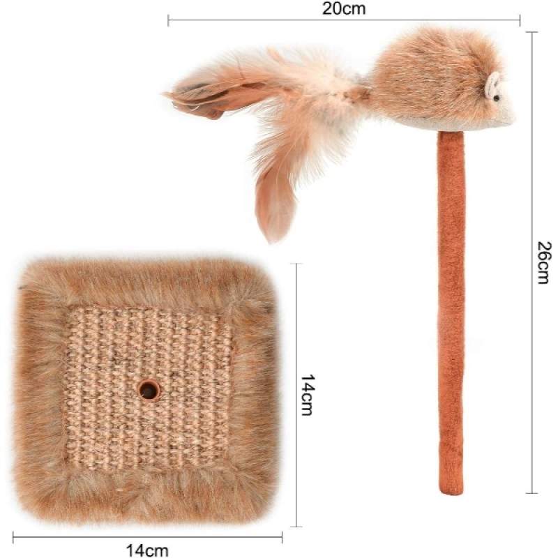Sesli Oyuncaklı Mini Kedi Tırmalama Tahtası (Tüylü Fareli & 26 cm)